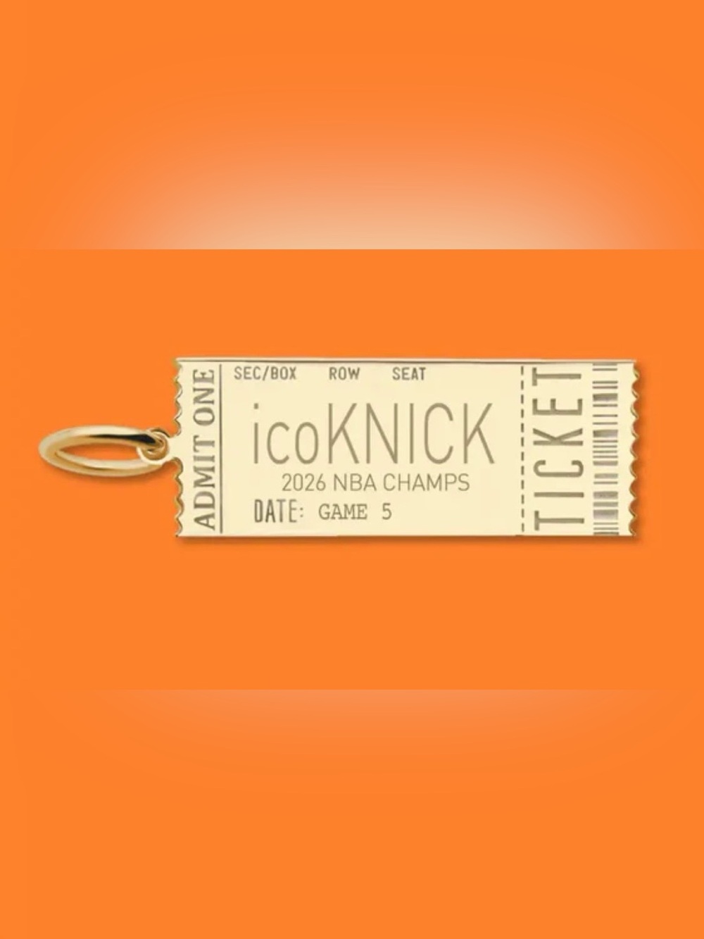 NY Knicks 2026 NBA Champs Ticket Charm